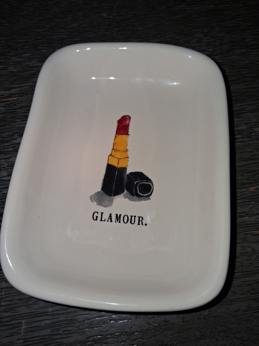 Rae Dunn White Trinket Dish with Lipstick Glamour Design